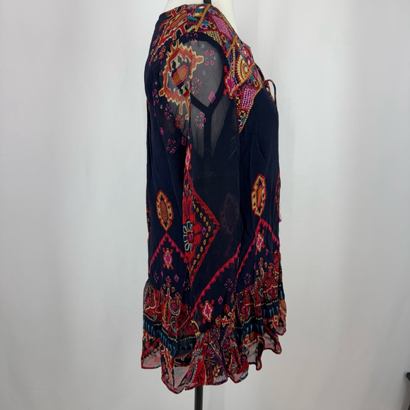 Soft Surrondings Iskra Beaded Tunic Top Womens S Blue Multi Tassel Boho Hippie - Picture 4 of 12